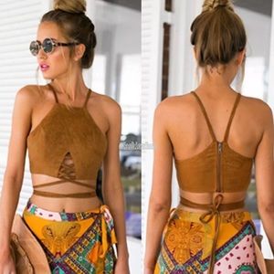 🦋 Boho high neck halter tie crop top